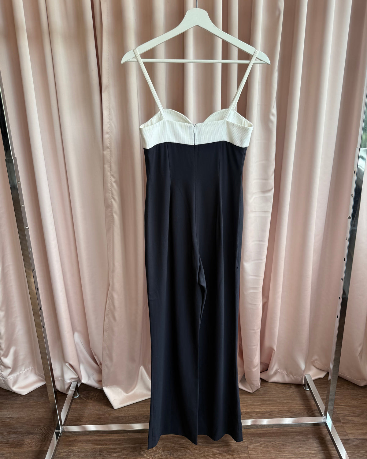 Escada 1980's Black & White Sleeveless Flare Leg Jumpsuit
