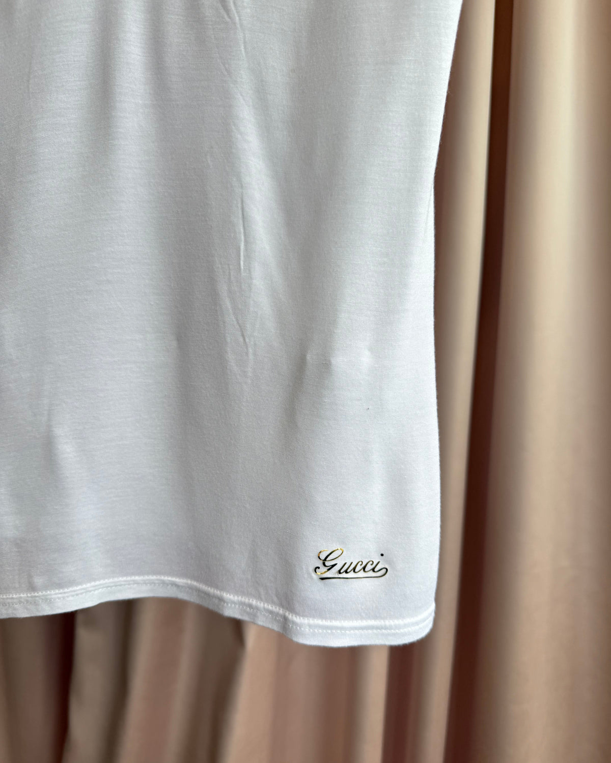 Gucci 2006 Stripe Logo Bow White Modal Henley Short Sleeve T-Shirt