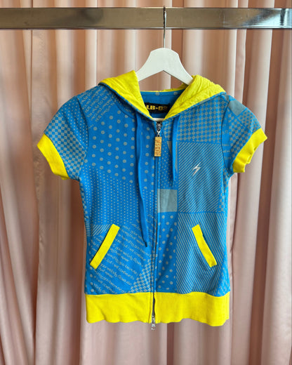 Japanese Brand Blue & Yellow Short Sleeve Zip Up Hoodie