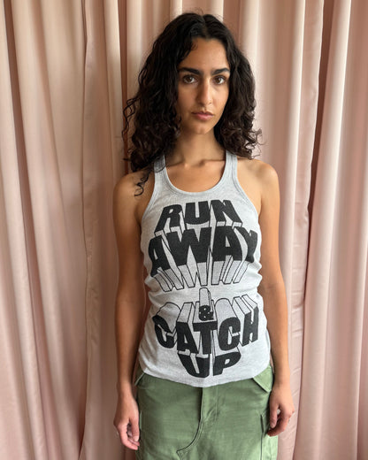 Comme des Garçons tricot "Run Away" Grey Text Graphic Tank Top