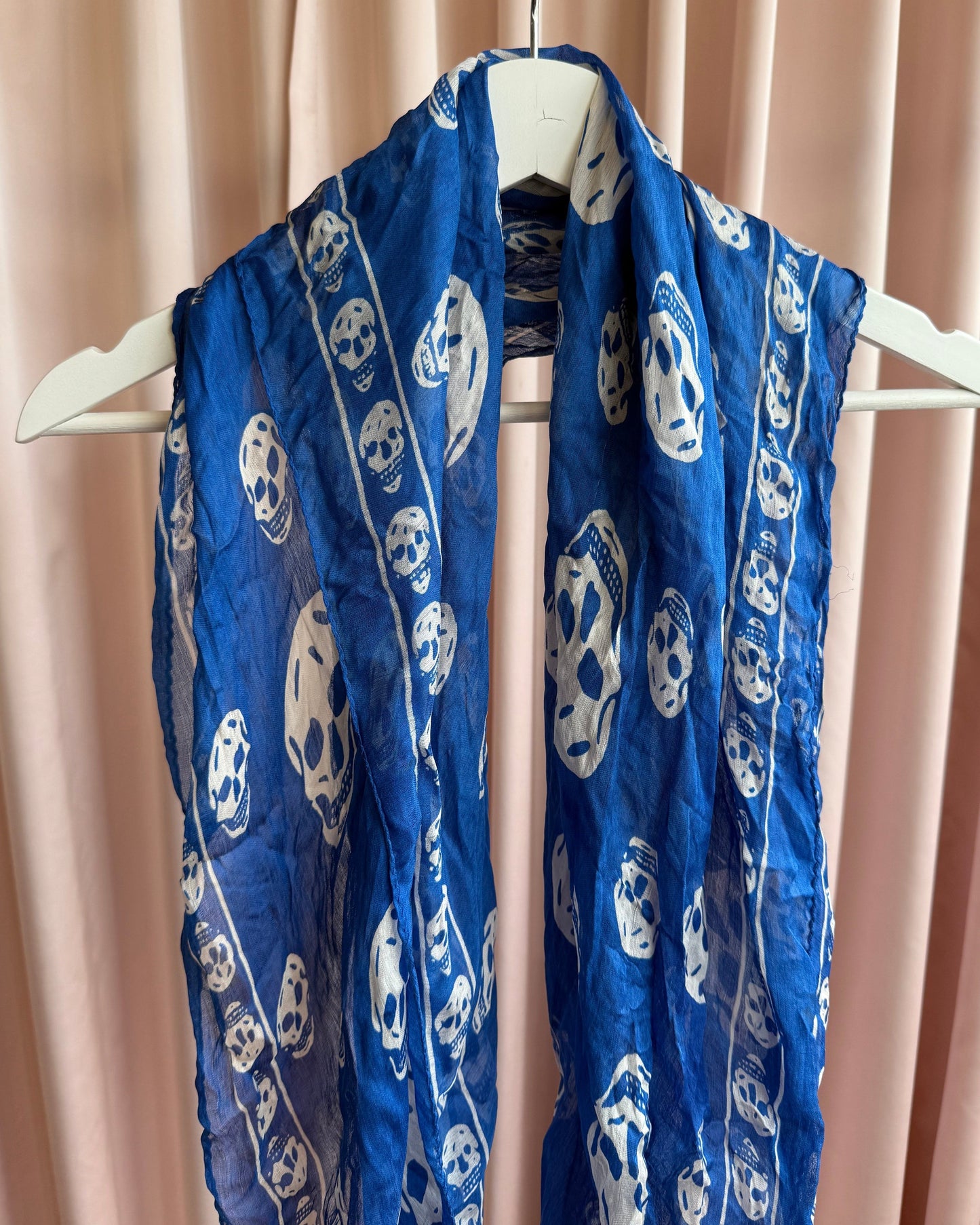 Alexander McQueen Royal Blue & White Skull Print Scarf