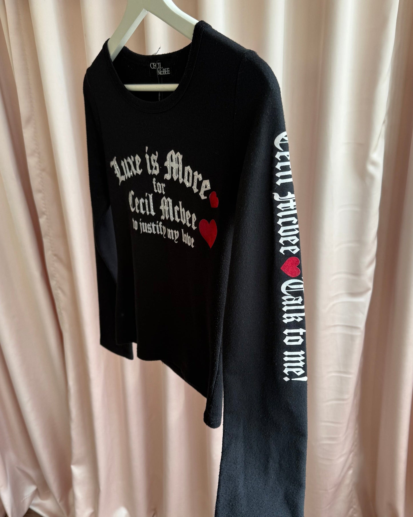 Japanese Brand "Luxe is More" Rhinestone Graphic Long Sleeve Top