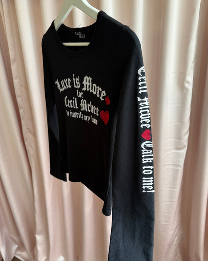 Japanese Brand "Luxe is More" Rhinestone Graphic Long Sleeve Top