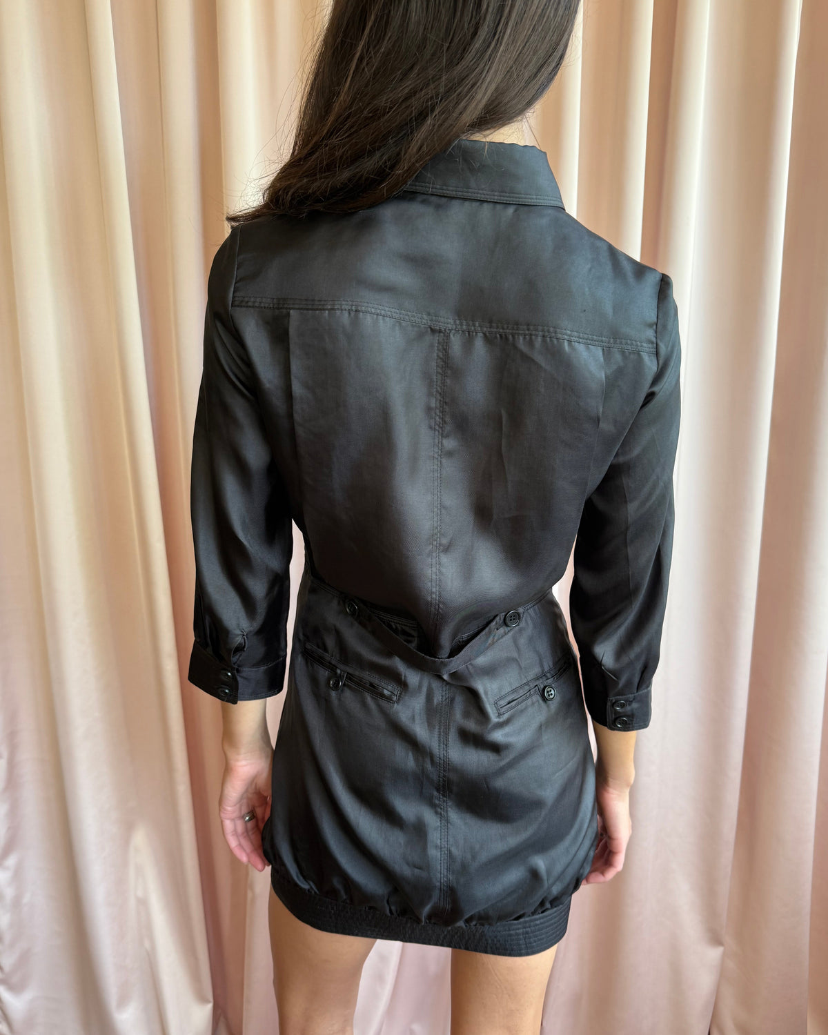 Japanese Brand Black Mini Shirt Dress