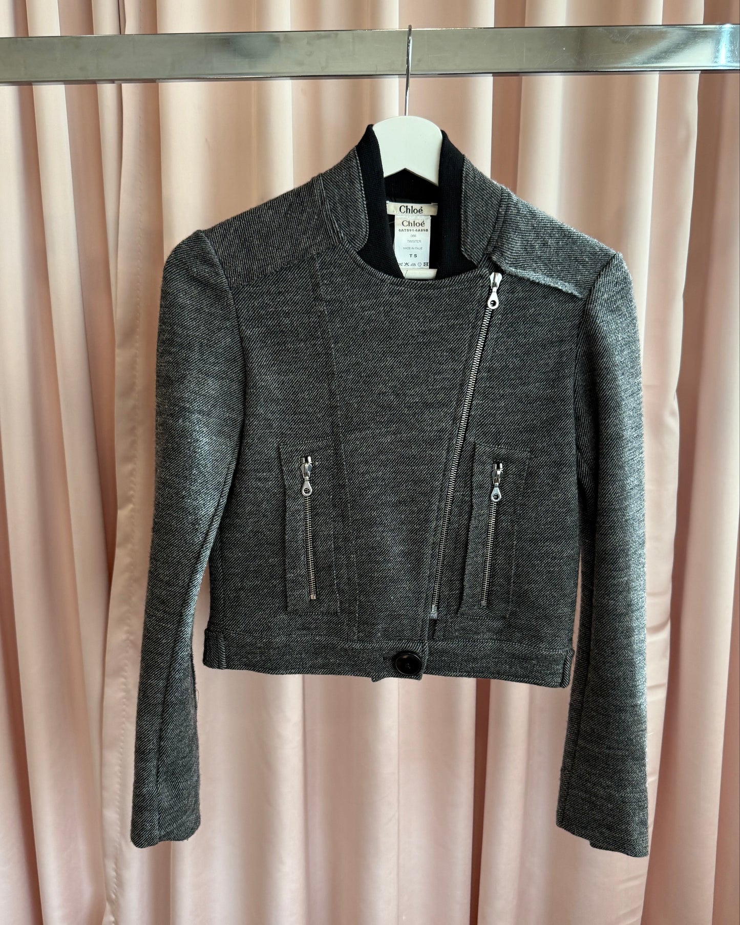 Chloé F/W 2006 by Phoebe Philo Asymmetrical Moto Zip Tweed Jacket