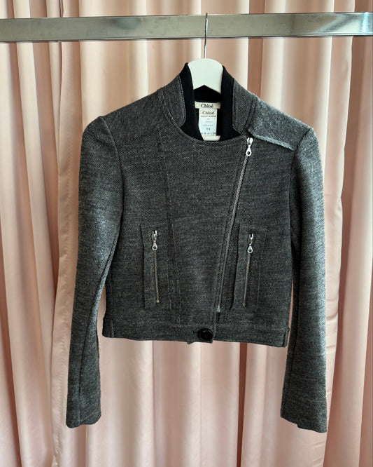 Chloé F/W 2006 by Phoebe Philo Asymmetrical Moto Zip Tweed Jacket