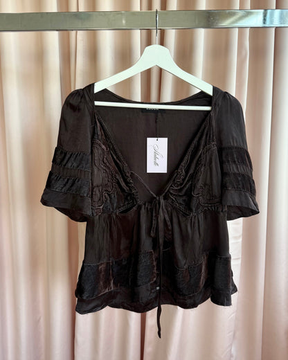 Zucca Chocolate Brown Velvet & Satin Babydoll Top