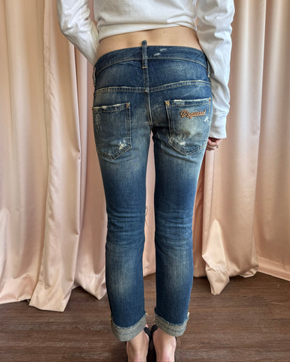 Dsquared² 2013 Distressed Anchor Low Rise Crop Denim