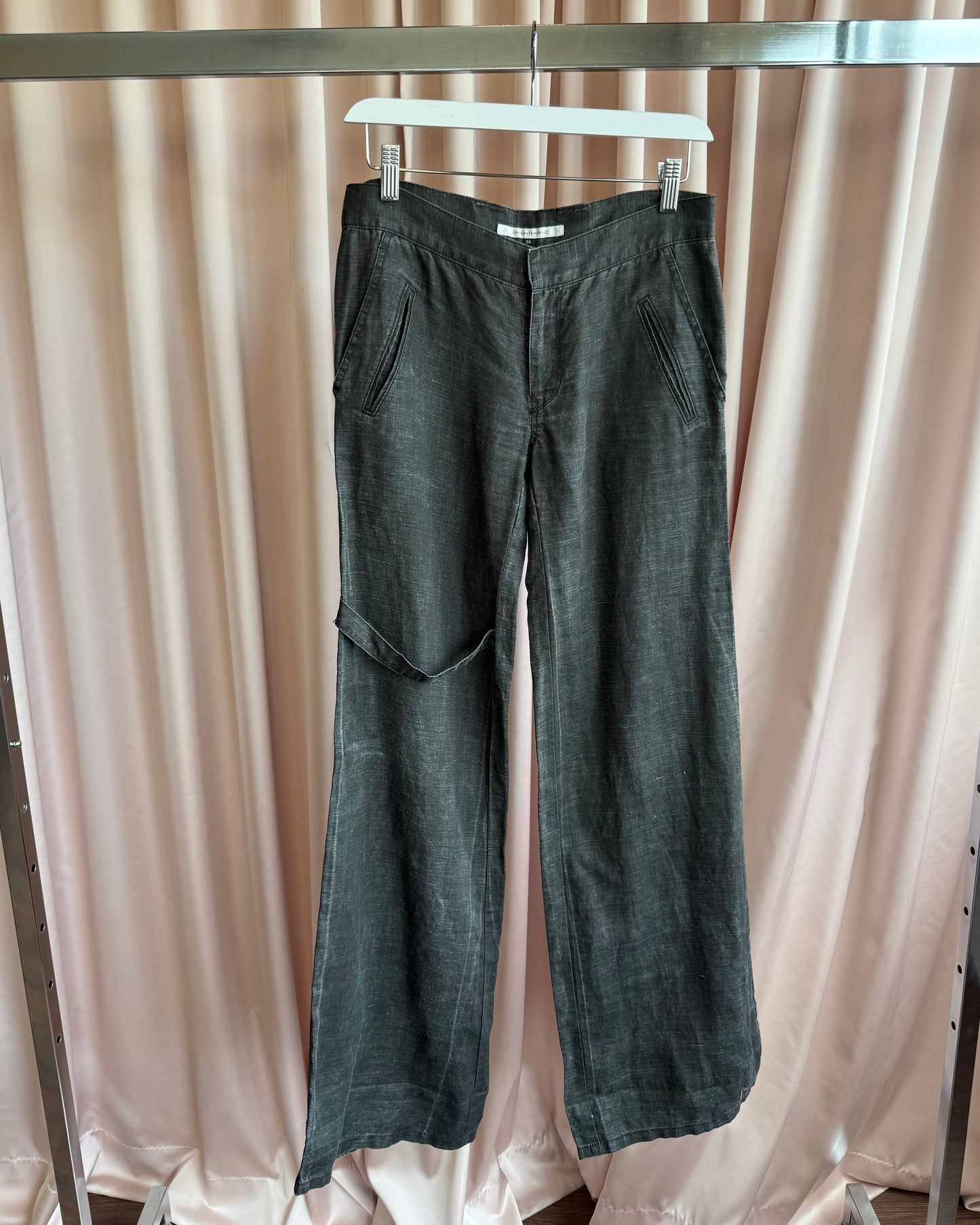 Japanese Brand Charcoal Grey Wide Leg Linen Pants