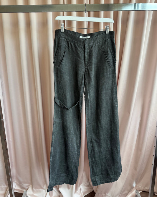 Japanese Brand Charcoal Grey Wide Leg Linen Pants