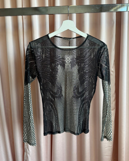 Issey Miyake Printed Mesh Long Sleeve Top