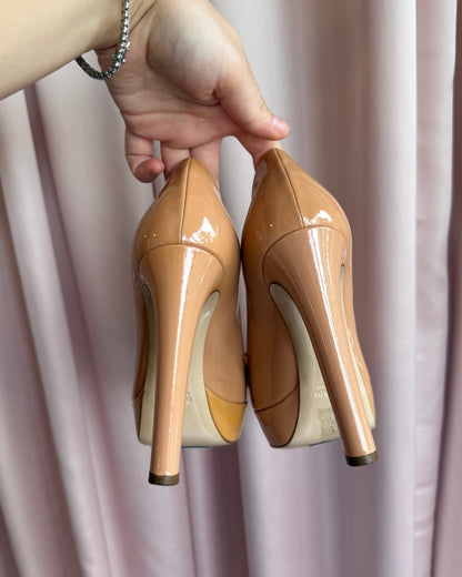Miu Miu Patent Leather Bow Peep Toe Platform Pumps