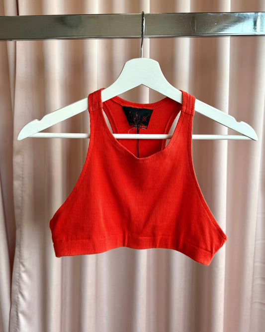 Plein Sud Ribbed Orange Ultra Cropped Tank Top