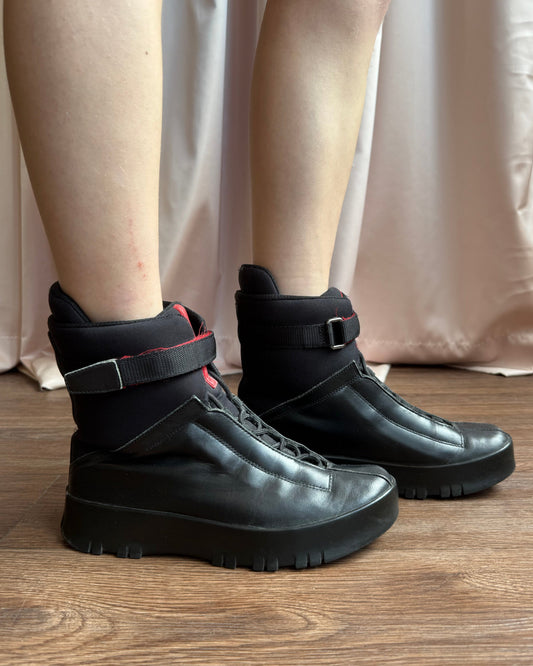 Prada Sport Black Leather Hiking Boots