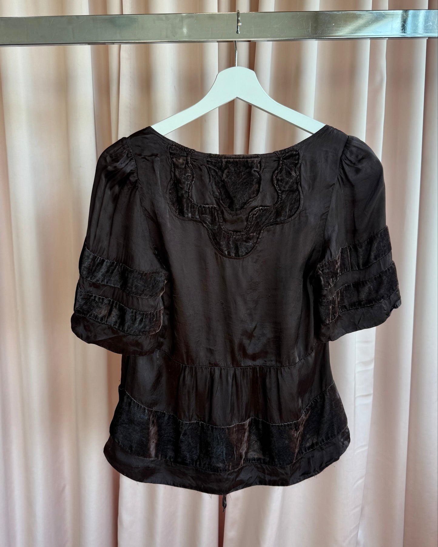 Zucca Chocolate Brown Velvet & Satin Babydoll Top