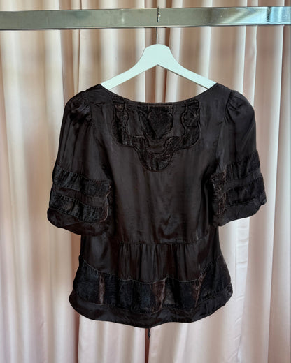Zucca Chocolate Brown Velvet & Satin Babydoll Top