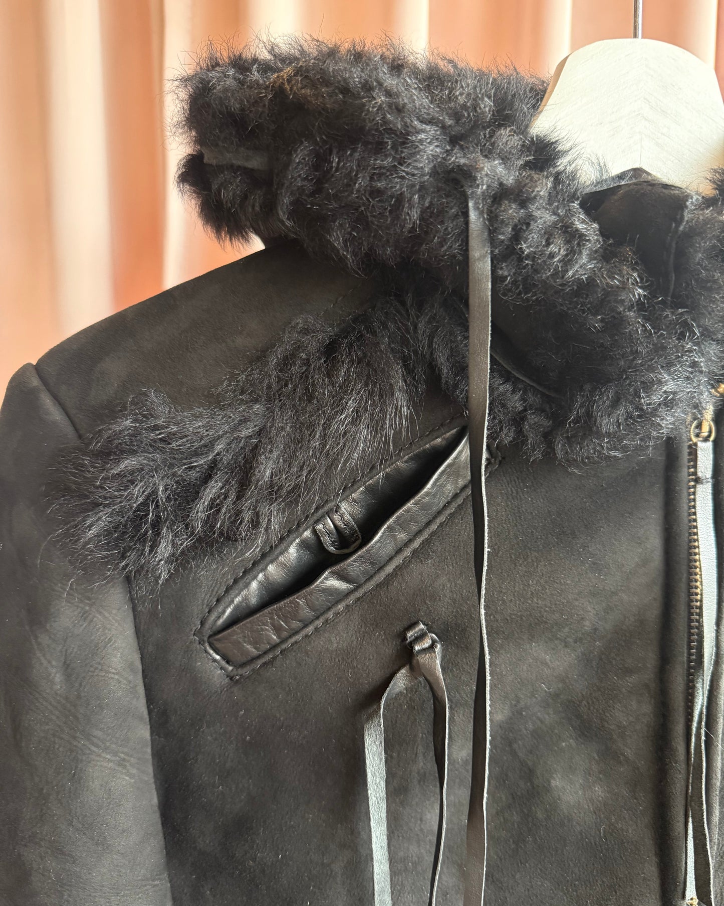 Italian Designer Shearling & Suede Hooded Jacket