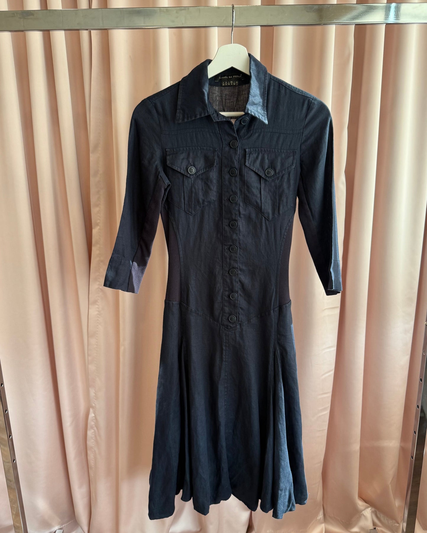Spanish Brand Navy Linen Drop Waist Shirt Dress
