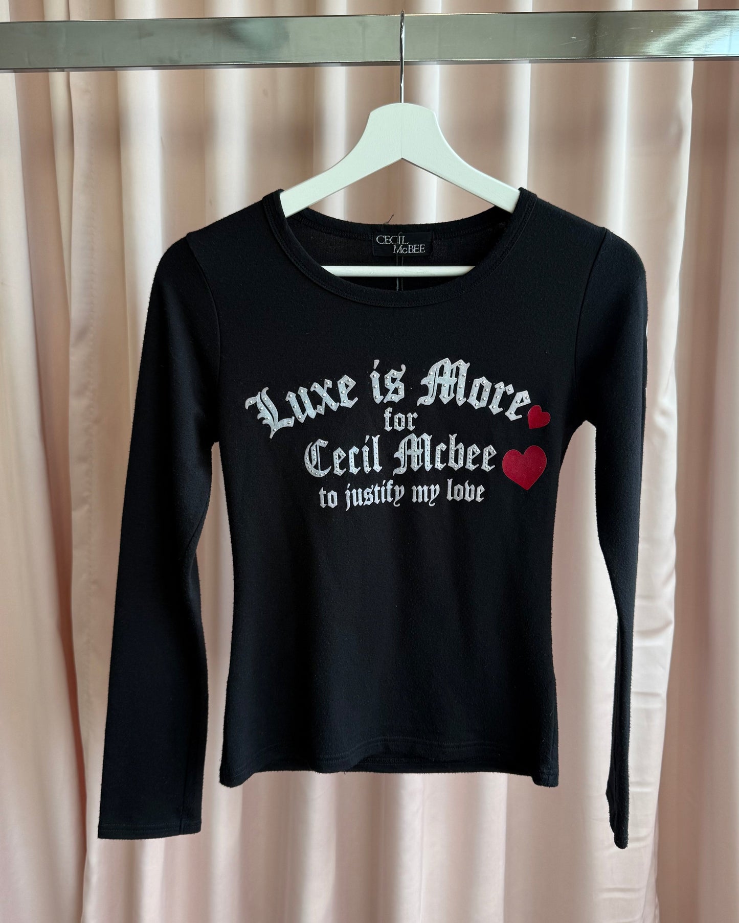 Japanese Brand "Luxe is More" Rhinestone Graphic Long Sleeve Top