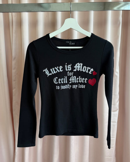 Japanese Brand "Luxe is More" Rhinestone Graphic Long Sleeve Top