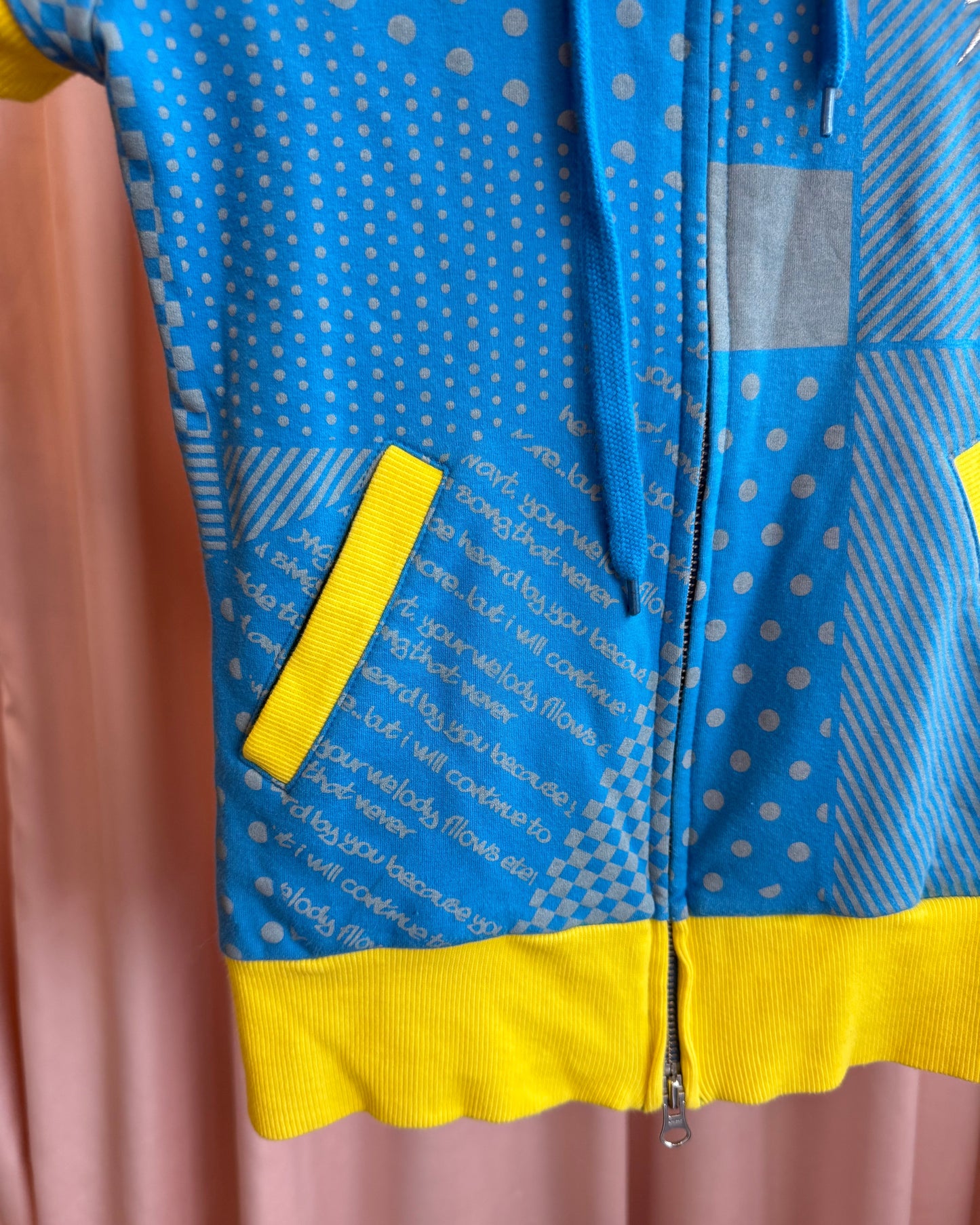 Japanese Brand Blue & Yellow Short Sleeve Zip Up Hoodie