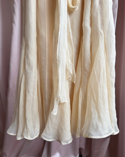 BCBGMaxazria Cream Silk Lace Princess Cut Dress