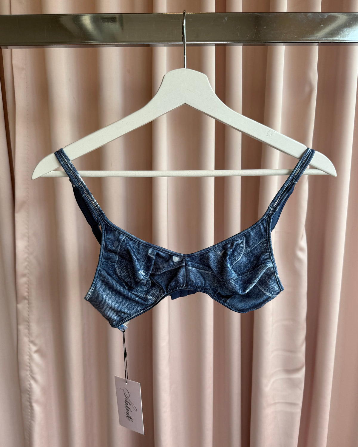 Parisian Brand 1990's Denim Jeans Print Bra