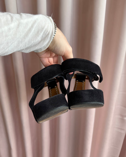 Isabel Marant Black Leather & Suede Grommet Thong Sandals