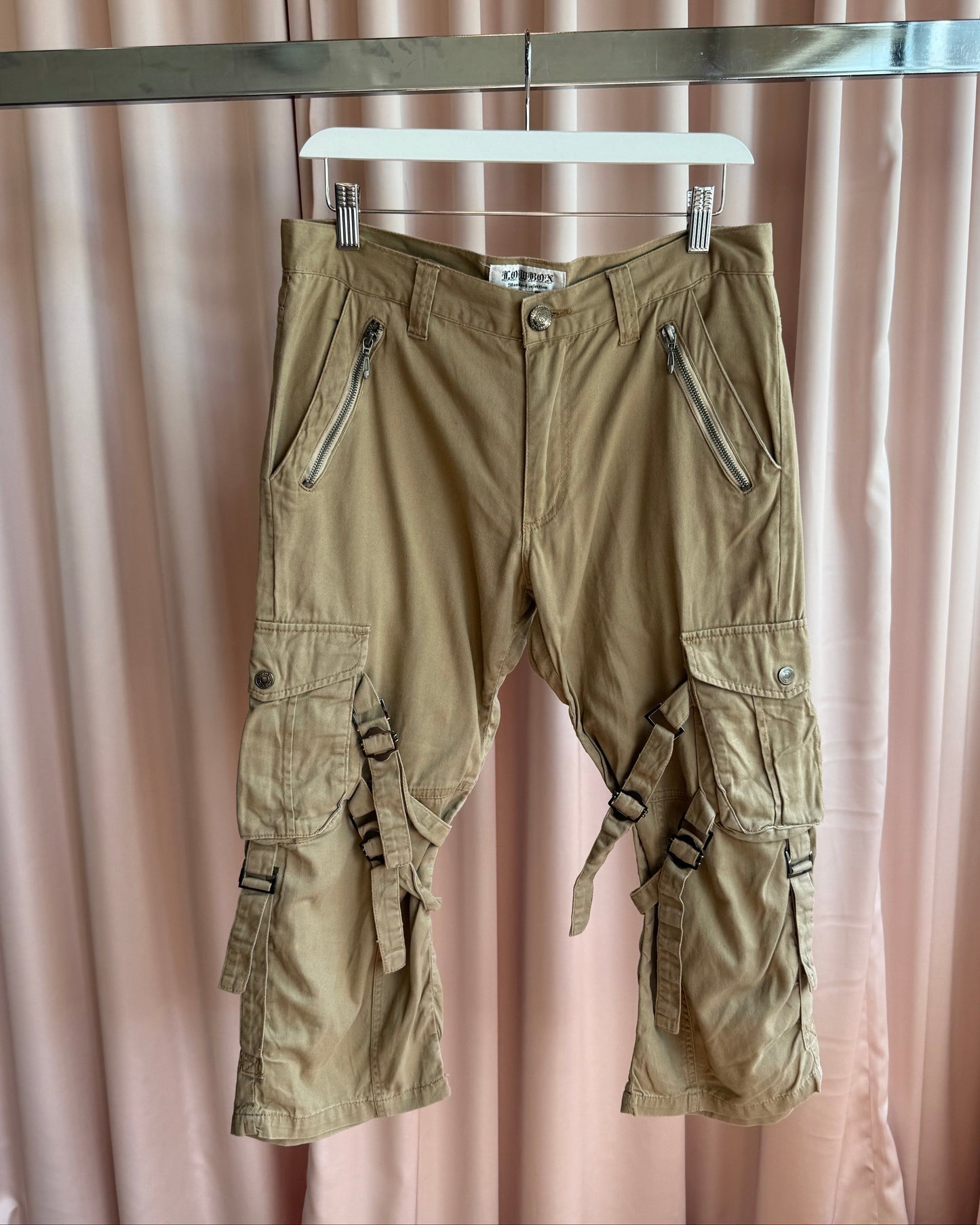 Japanese Brand Tan Cropped Bondage Strap Cargo Pants