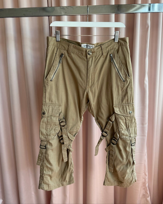 Japanese Brand Tan Cropped Bondage Strap Cargo Pants