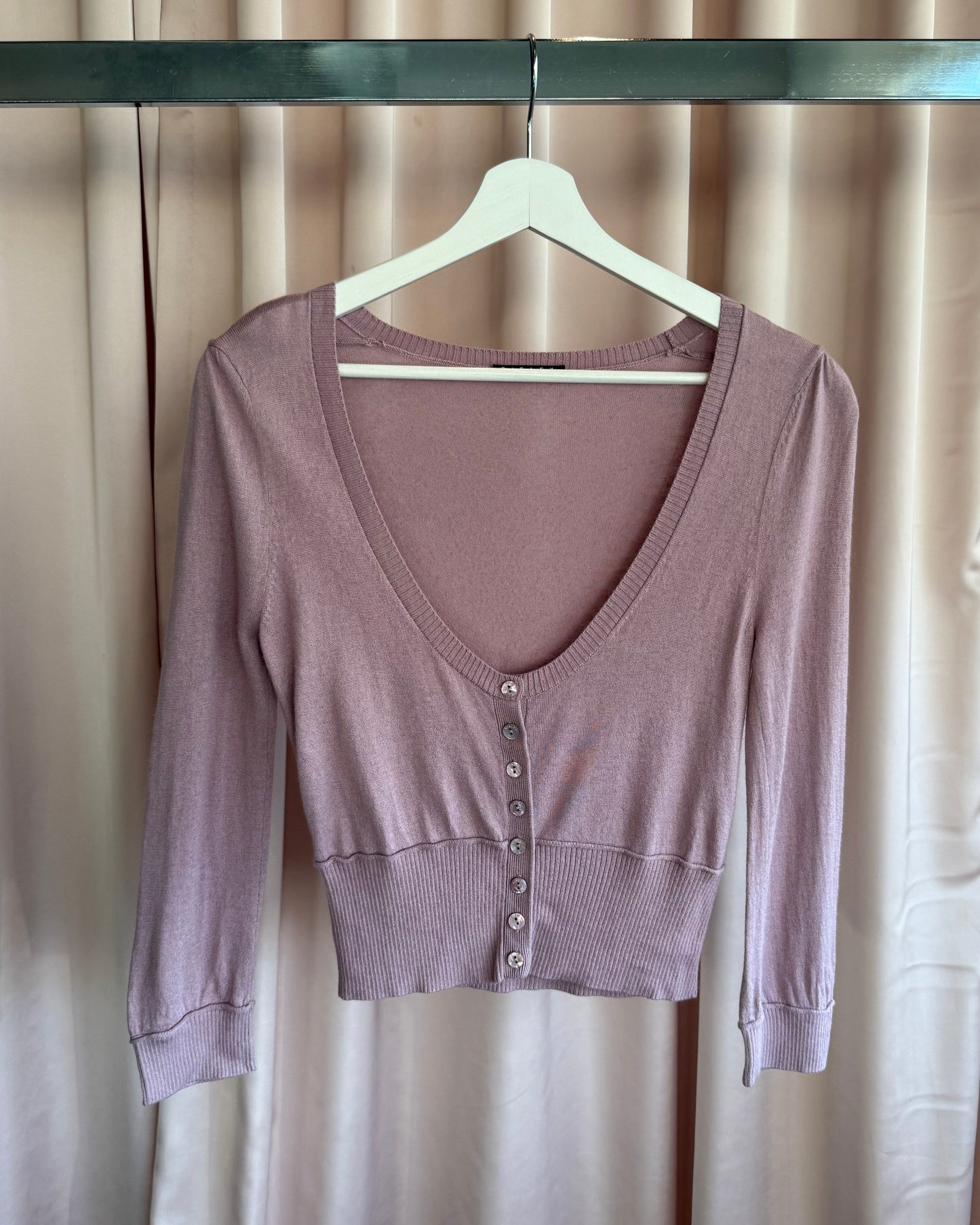 French Brand Mauve Scoop Neck Knit Cardigan