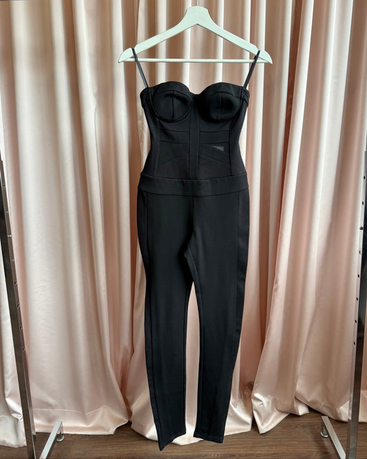 Bebe Black Bandage Strapless Bustier Jumpsuit