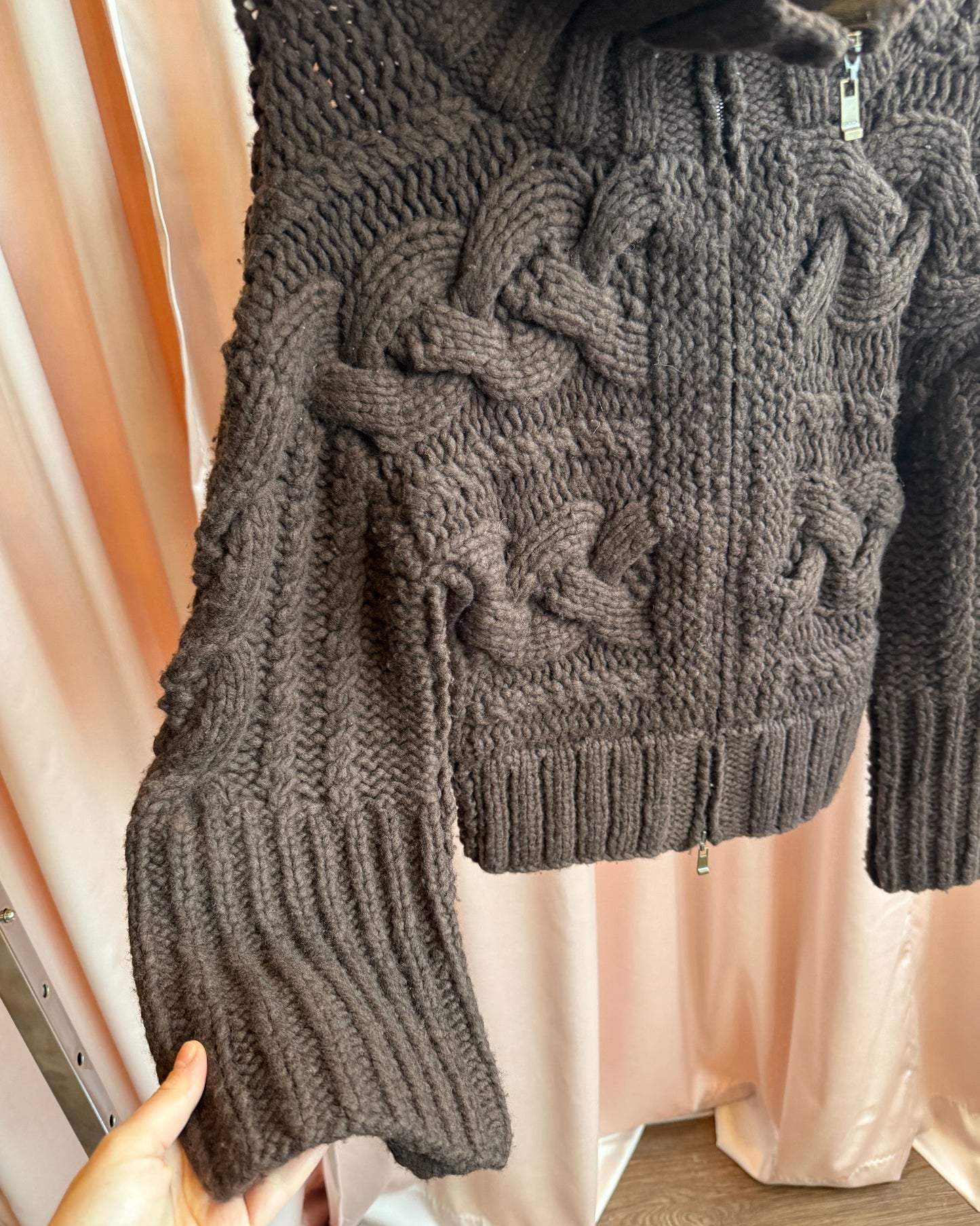 Japanese Brand Chocolate Brown Wool Blend Knit Zip Up