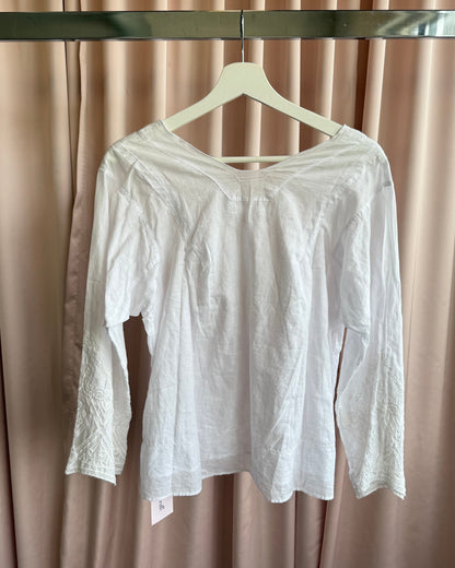 Zucca Embroidered White Cotton Long Sleeve Blouse