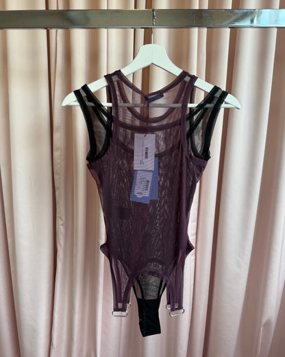 Mugler NWT Plum & Black Mesh Love Tank Bodysuit