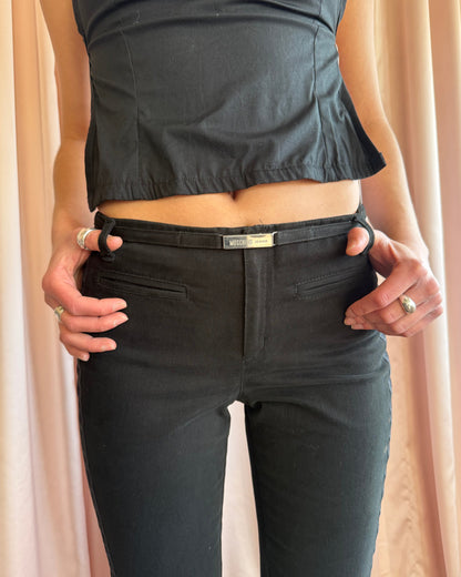 Moschino Jeans Embroidered Bull Belted Low Rise Flared Black Trousers