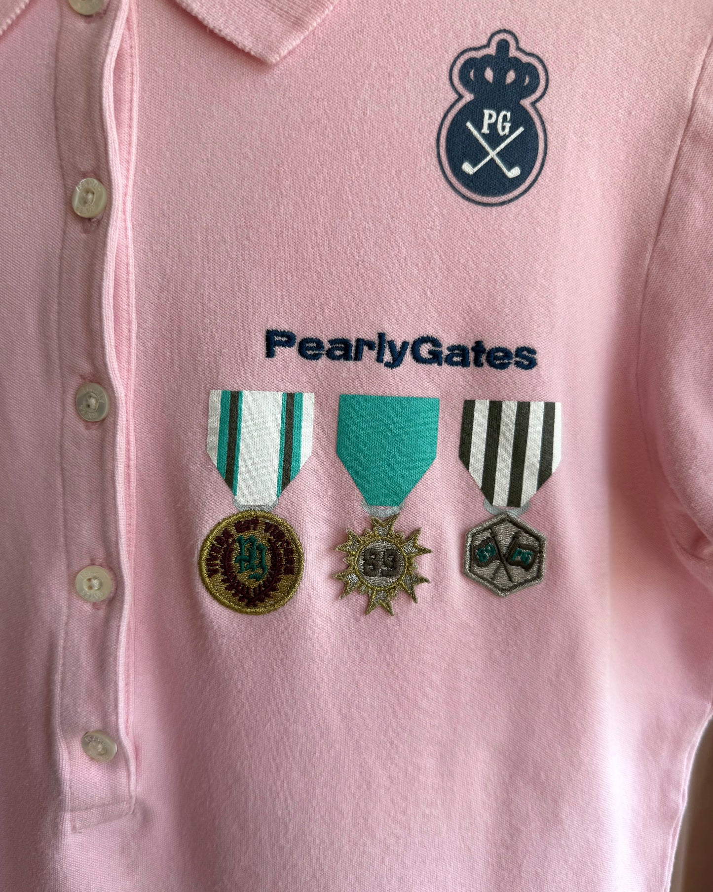 Japanese Golf Brand Medallion Patch Baby Pink Polo Shirt