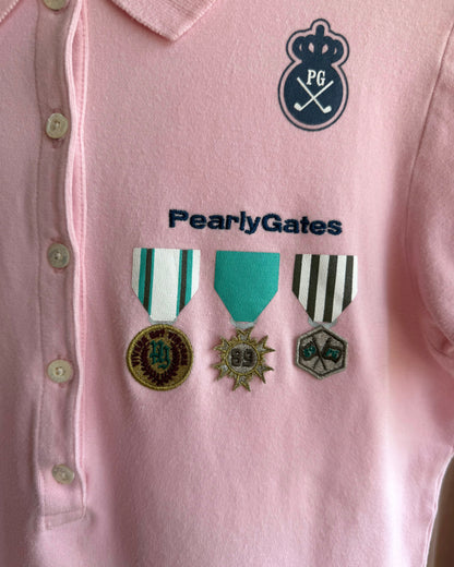 Japanese Golf Brand Medallion Patch Baby Pink Polo Shirt