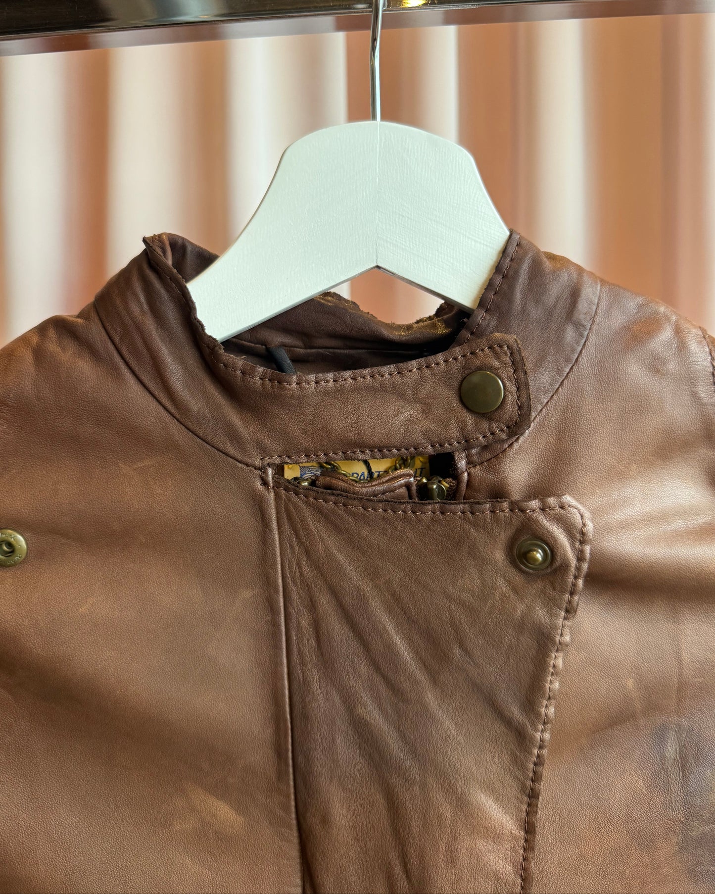 Japanese Brand Brown Leather Double Zip Jacket