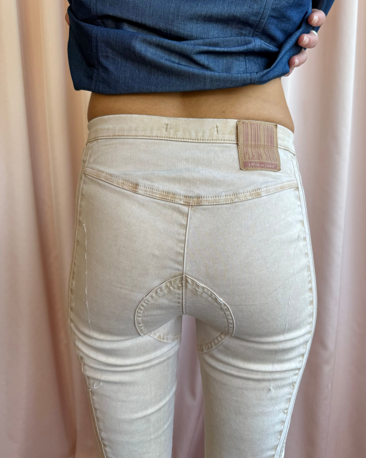 Plein Sud Jeanius Tan Moto Patch Skinny Denim