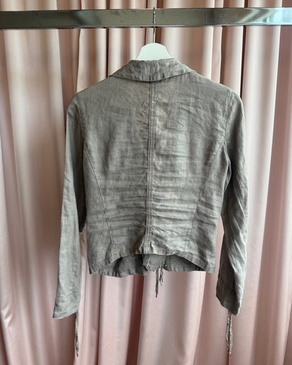 French Brand Grey 100% Linen Asymmetric Blazer