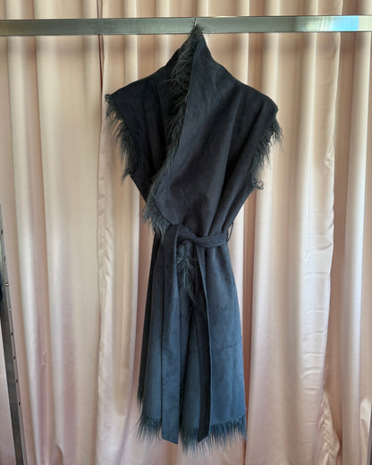 Diesel Reversible Dark Grey Shaggy Faux Fur Long Vest