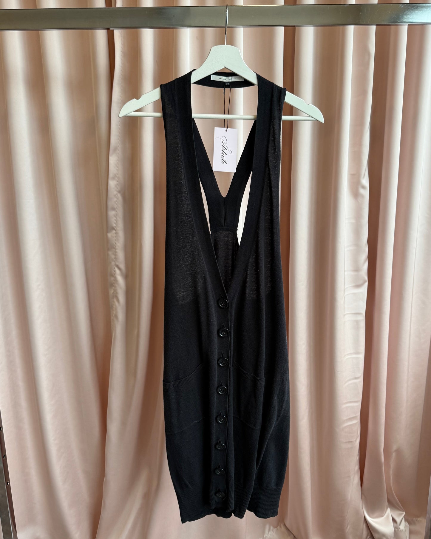 Japanese Brand Black Knit Button Up Overall Dress