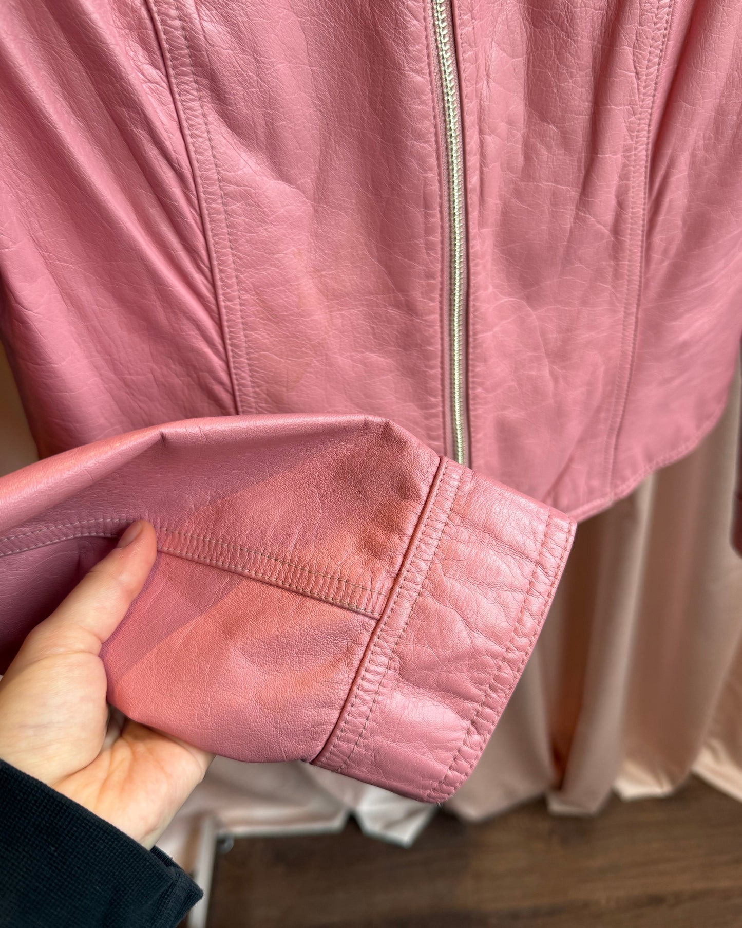 Danier Pink Genuine Leather Café Racer Jacket