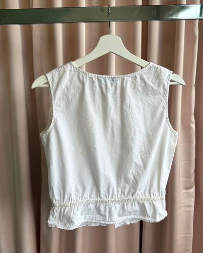White Cotton Lace Button Up Sleeveless Top