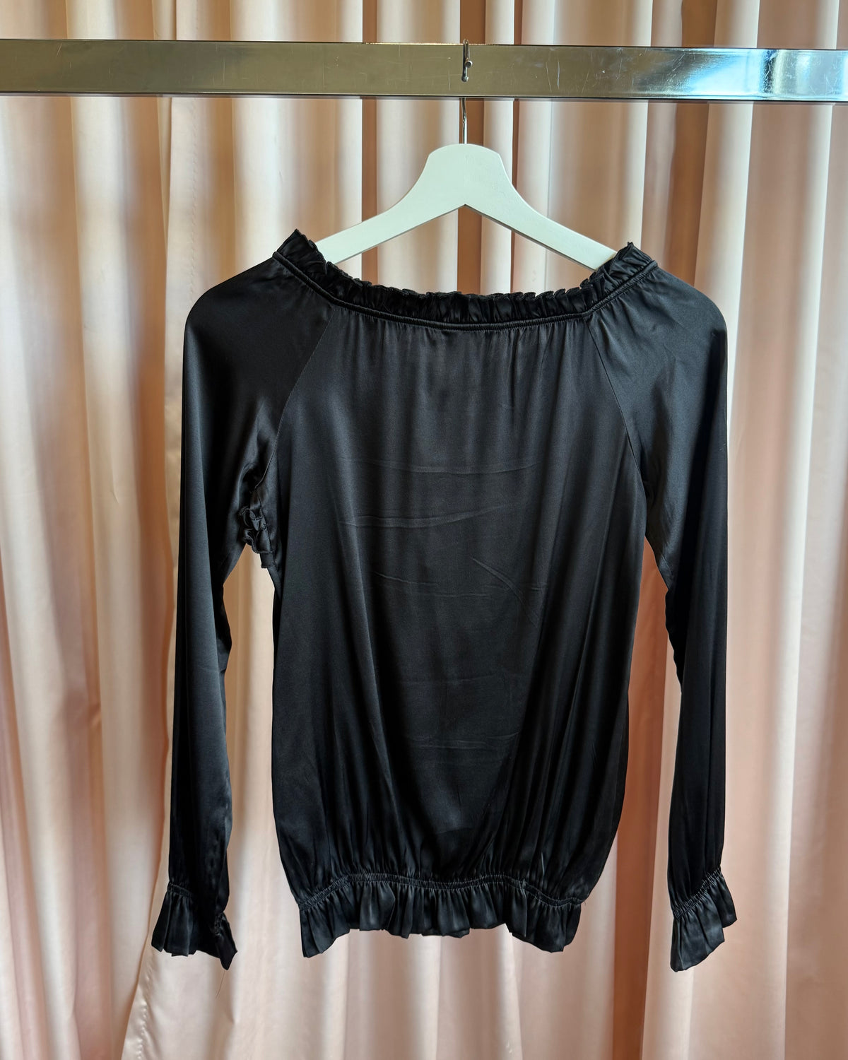 Patrizia Pepe Black Silk Asymmetric Ruffle Long Sleeve Blouse