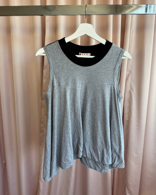 Marni Grey Cotton Ringer Neckline Flare Cut Tank Top