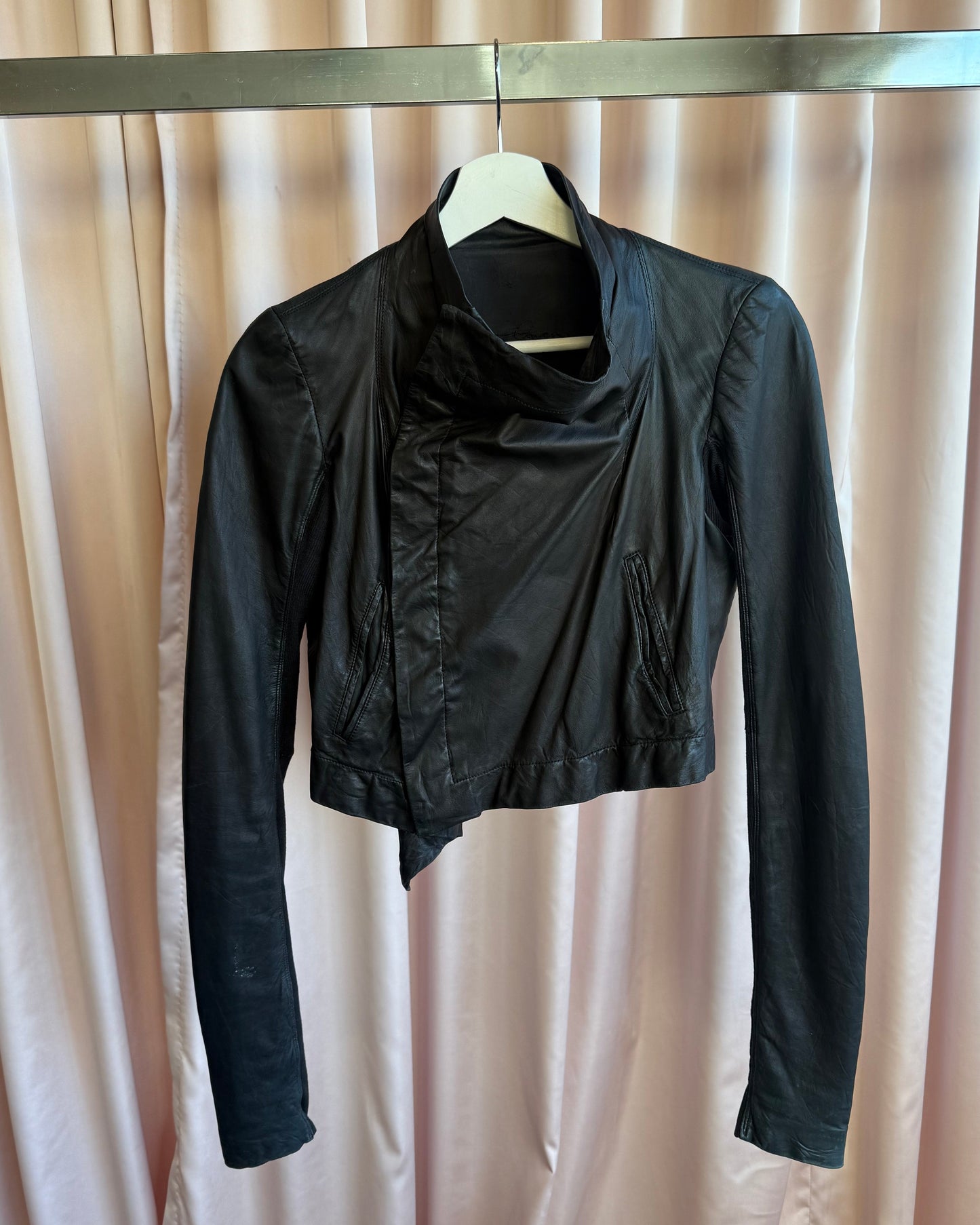 Rick Owens Olmar & Mirta 2000's Black Lamb Leather Cropped Jacket