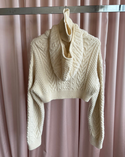 Noir Kei Ninomiya Comme des Garçons 2022 Cream Wool Knit Cropped Hooded Sweater