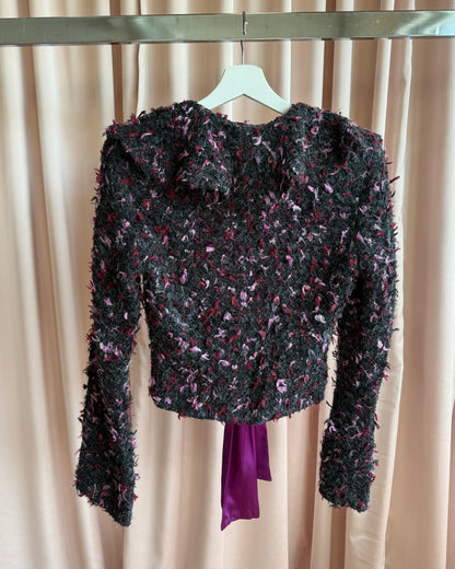 Montreal Brand Textured Purple Cropped Ribbon Tie Jacket